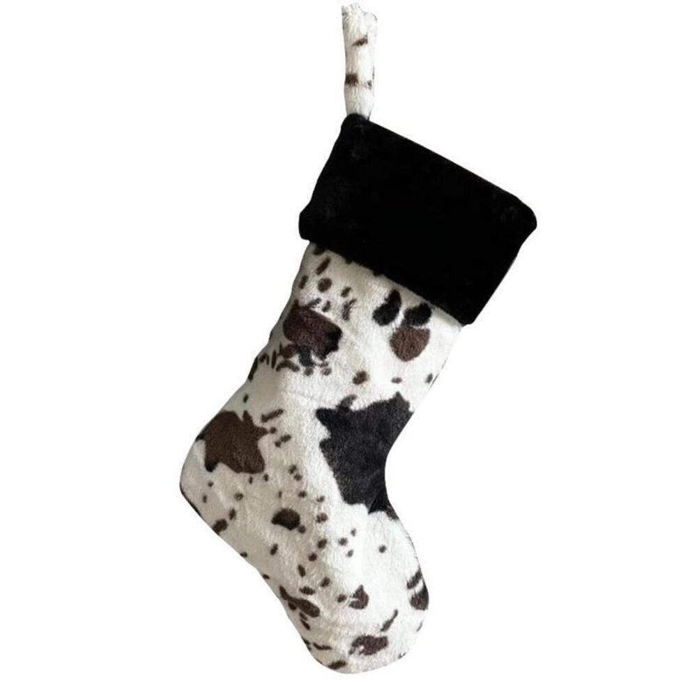 Cow Print Christmas Stocking Black and Brown New Womens Western Soft Decoration